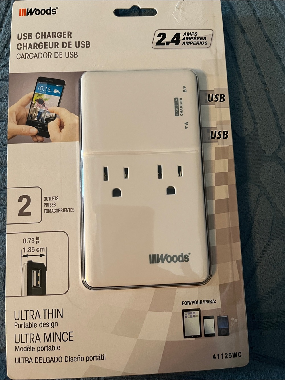 Woods 2-Outlet Wall Charger with Dual USB Ports - White